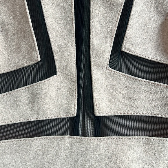 Topshop Dusky Pink Short Skater Sleeveless Black Mesh Inset Stripe Dress - Picture 4 of 11